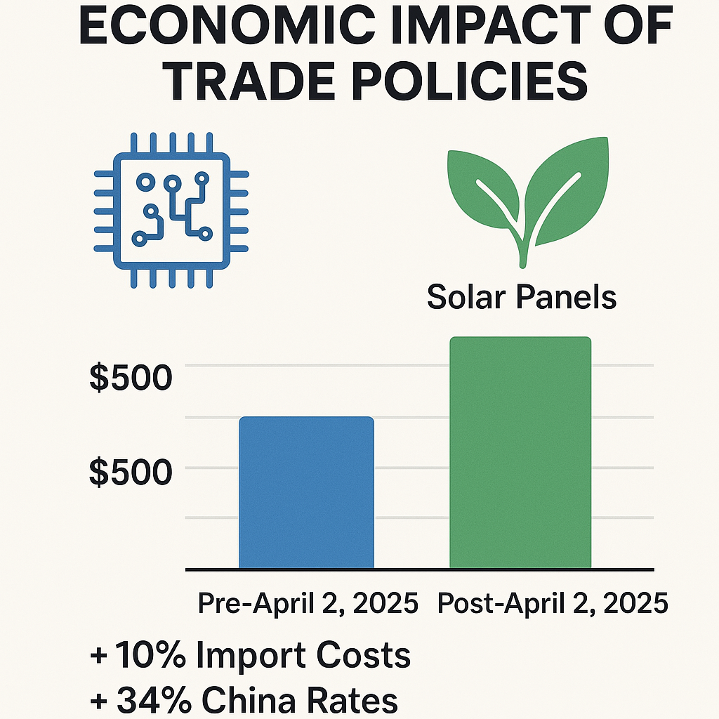 Infographic showing Trade policies impact on green technology costs in 2025